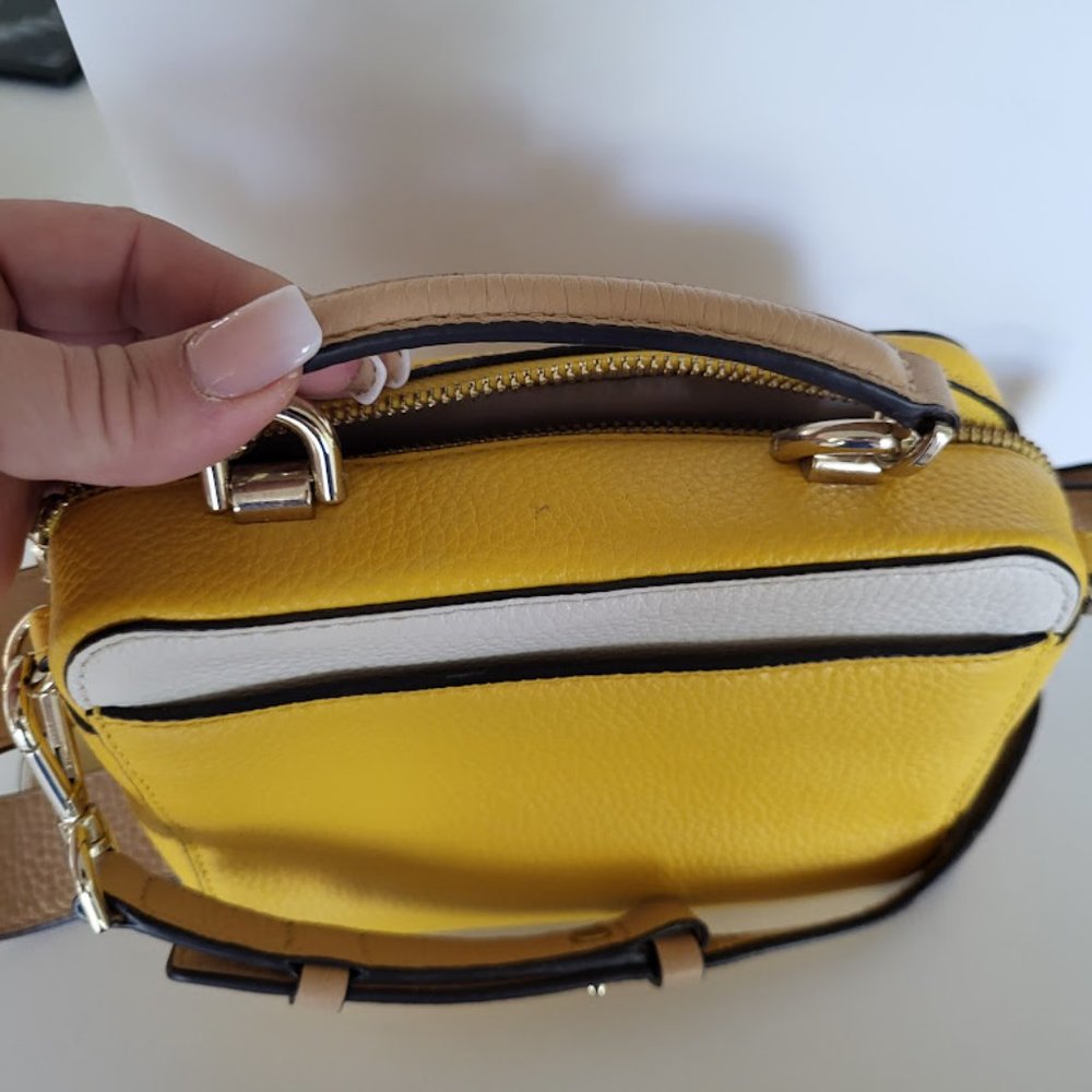 Michael Kors Saffiano Leather Yellow White Colorblock Crossbody Purse - Picture 2 of 5